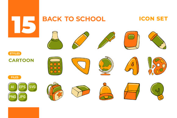 Back to School Icon Set Cartoon Style: Graphics & Icons Review for Branding