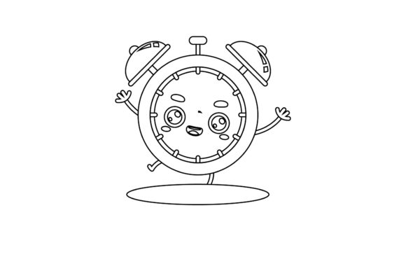 Back to School Kawaii Clock Outline